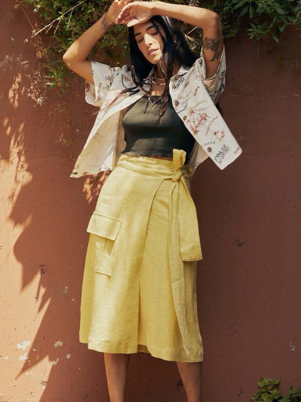 Back Beat Co. Linen Wrap Cargo Skirt Size M/L